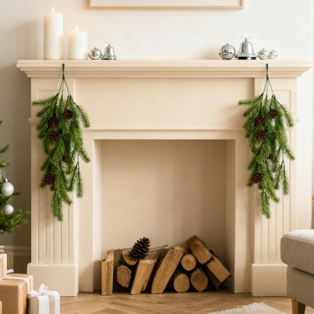 Christmas Teardrop Swag,Faux Needles Norfolk Teardrop Wreath,Artificial Swag Wreath Teardrop Door Swag For Front Door Home Wall Hanging Decor