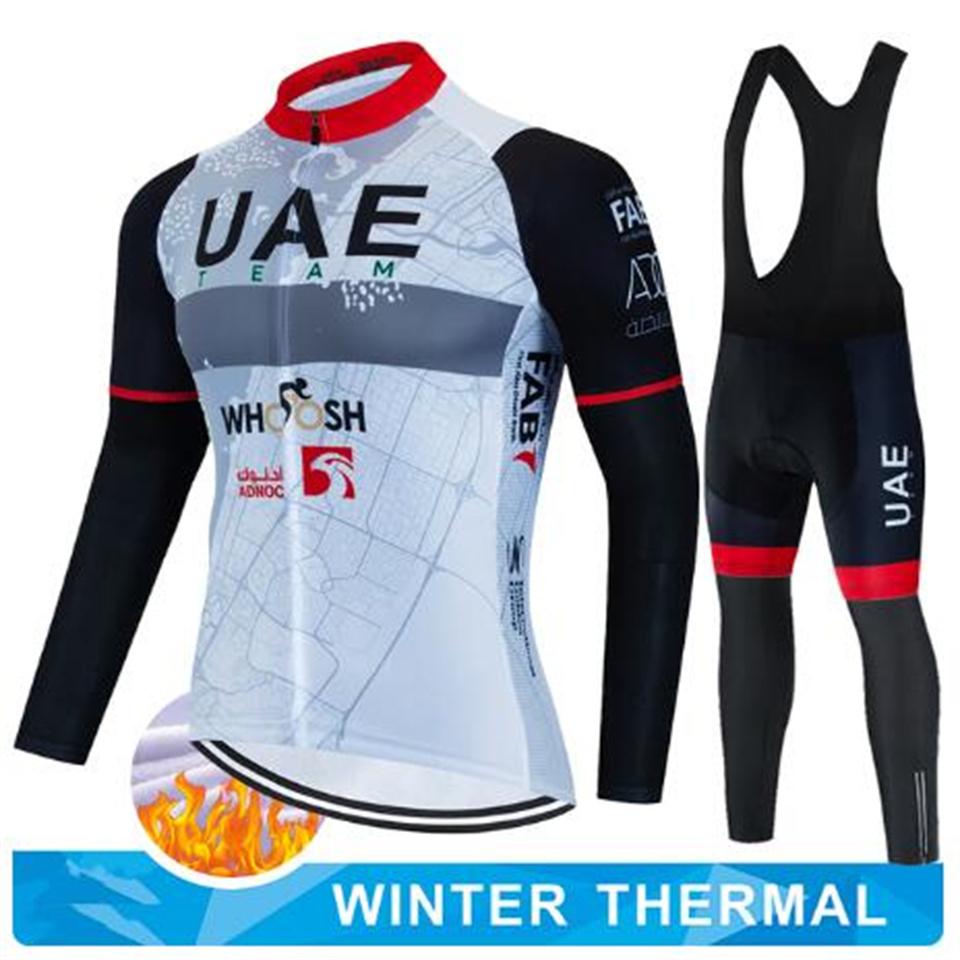2024 UAE Cycling Jersey Set Winter Thermal Fleece Cycling Clothing Long Sleeve Men& Road Bike Suit MTB Maillot Culotte