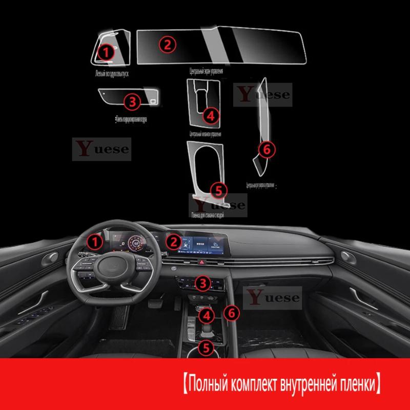 Для Hyundai ELANTRA Прозрачная защитная пленка из ТПУ для центральной консоли автомобиля Антицарапающая наклейка
