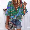 2023 Лето-Осень Новые модные женские топы Розовые гекконы с принтом до половины рукава Повседневная рубашка больших размеров на пуговицах с объемными рукавами