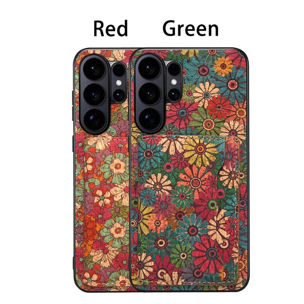 Магнитный кожаный чехол Samsung S26 Ultra Цветочный с слотом для карт - Подходит для S23, S24 FE, S25