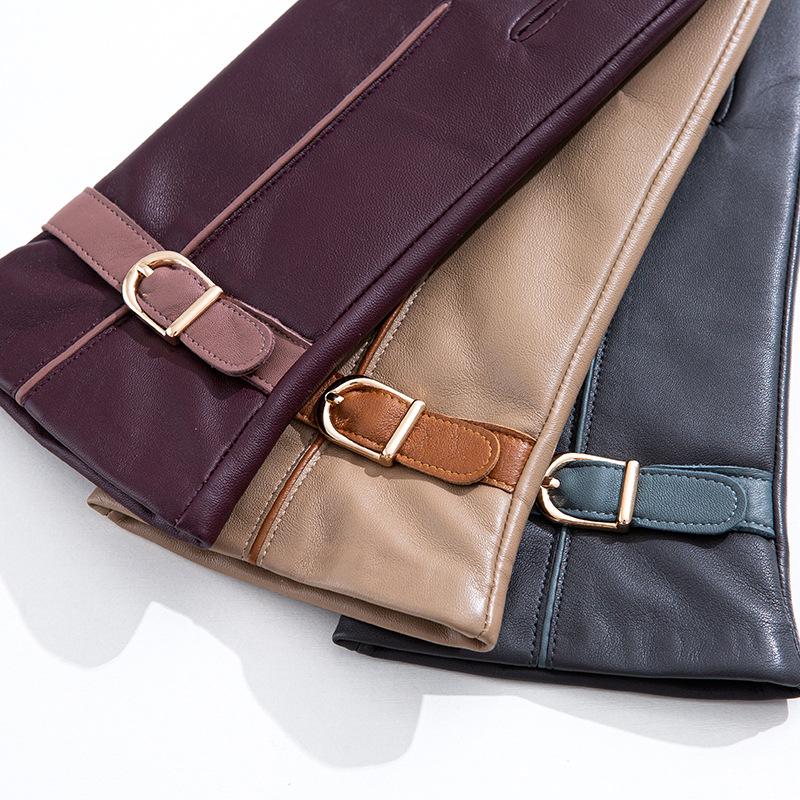 Модные женские перчатки из натуральной цветной овчины для сенсорных экранов Теплые флисовые перчатки для вождения осенью и зимой