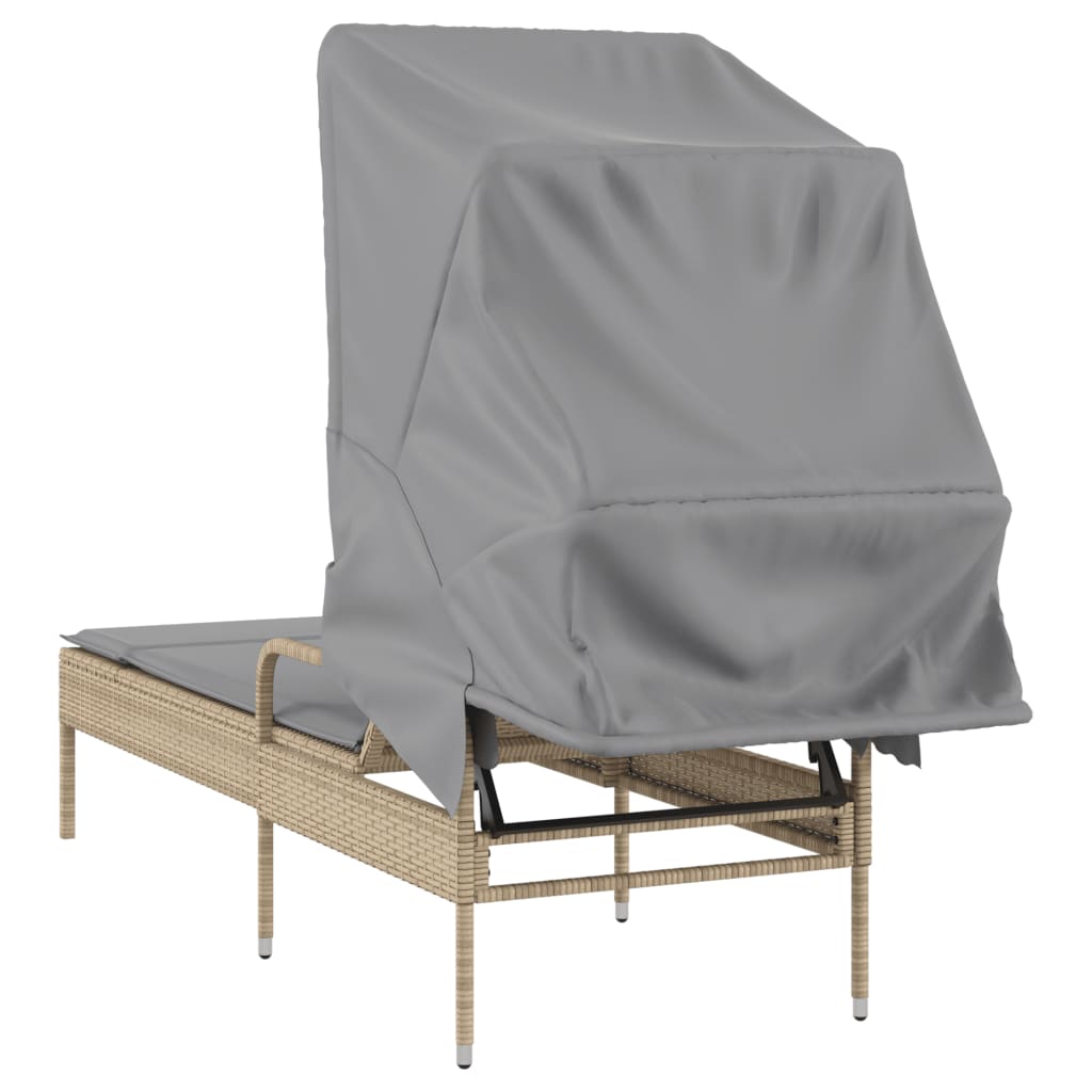 Sun Lounger with Canopy Beige Poly Rattan