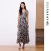 ELLASSAY French V-Neck Printed Pleated Sleeveless Midi Dress