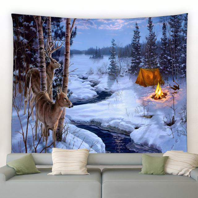 Рождественский гобелен на стене, природный белый лес, снежный настенный большой гобелен для вечеринки, гостиной, спальни, общежития, домашний декор