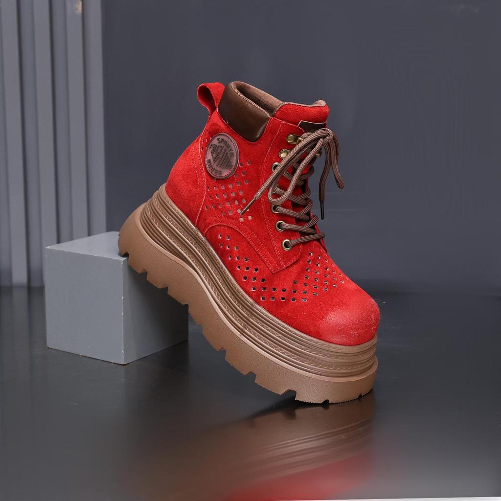 Женские ботинки на толстой подошве 8 см, дутые ботинки из ревеня для лета 2025 года, новые популярные повседневные ботинки, универсальные короткие ботинки, одинарные ботинки для женщин.