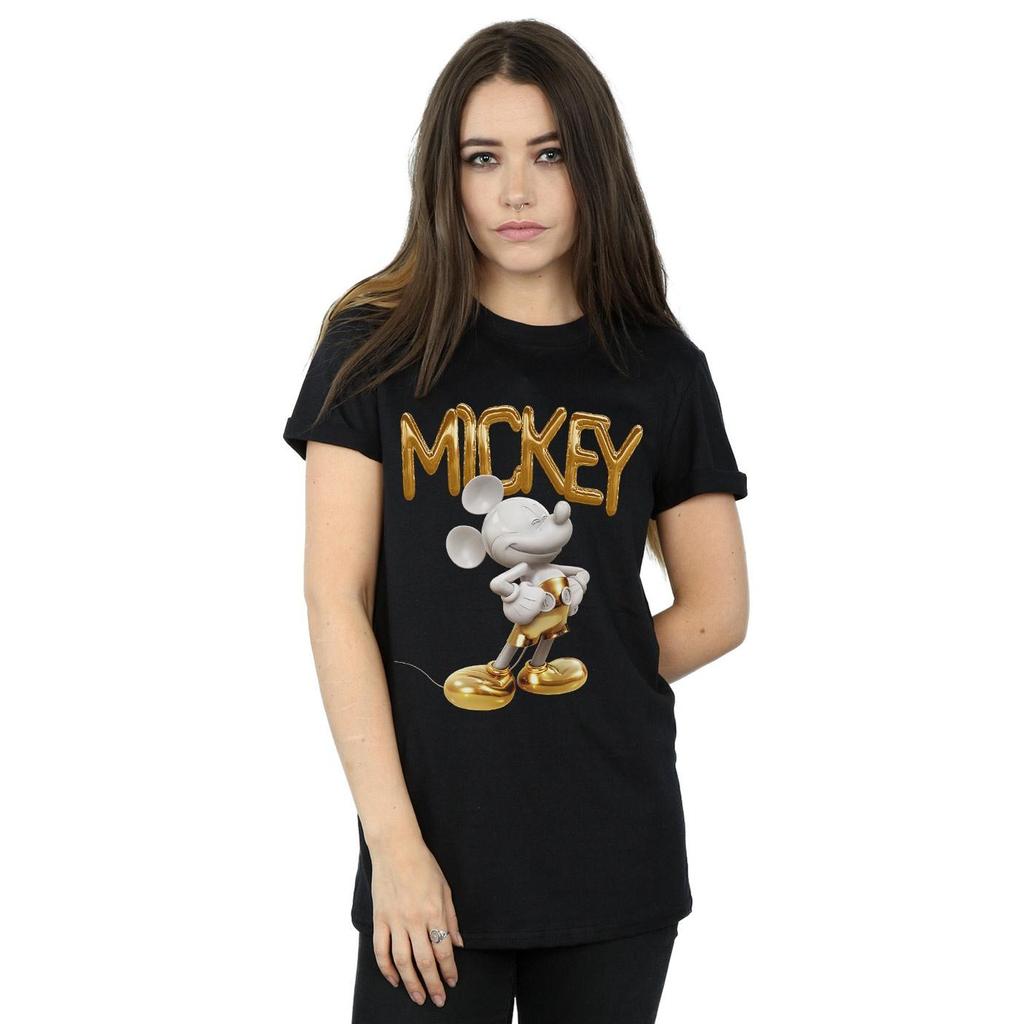 Disney Womens/Ladies Mickey Mouse Gold Statue Cotton Boyfriend T-Shirt