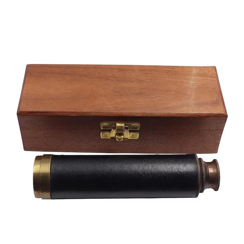 Personalised 12-Inch Bronze Telescope with Wooden Box: Custom Spyglass Gift
