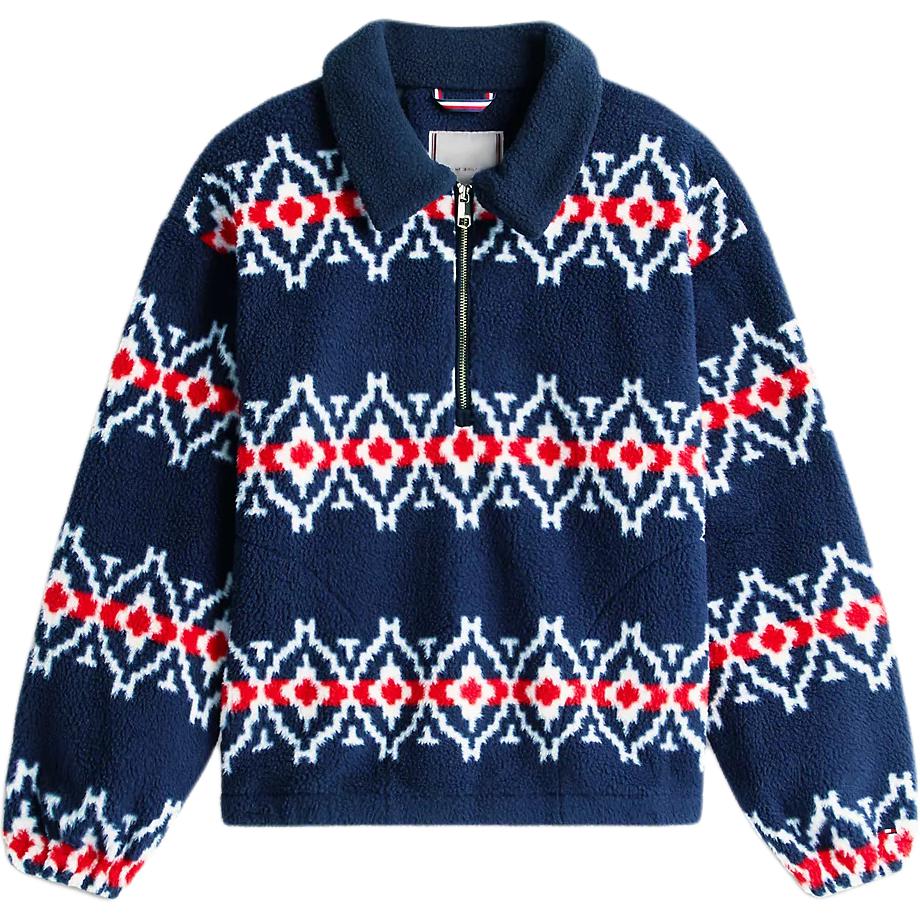 Tommy Hilfiger Женская толстовка с принтом Fair Isle, с молнией до четверти, мягкая, удобная, теплая, с длинным рукавом, женская толстовка XW07316-DW5