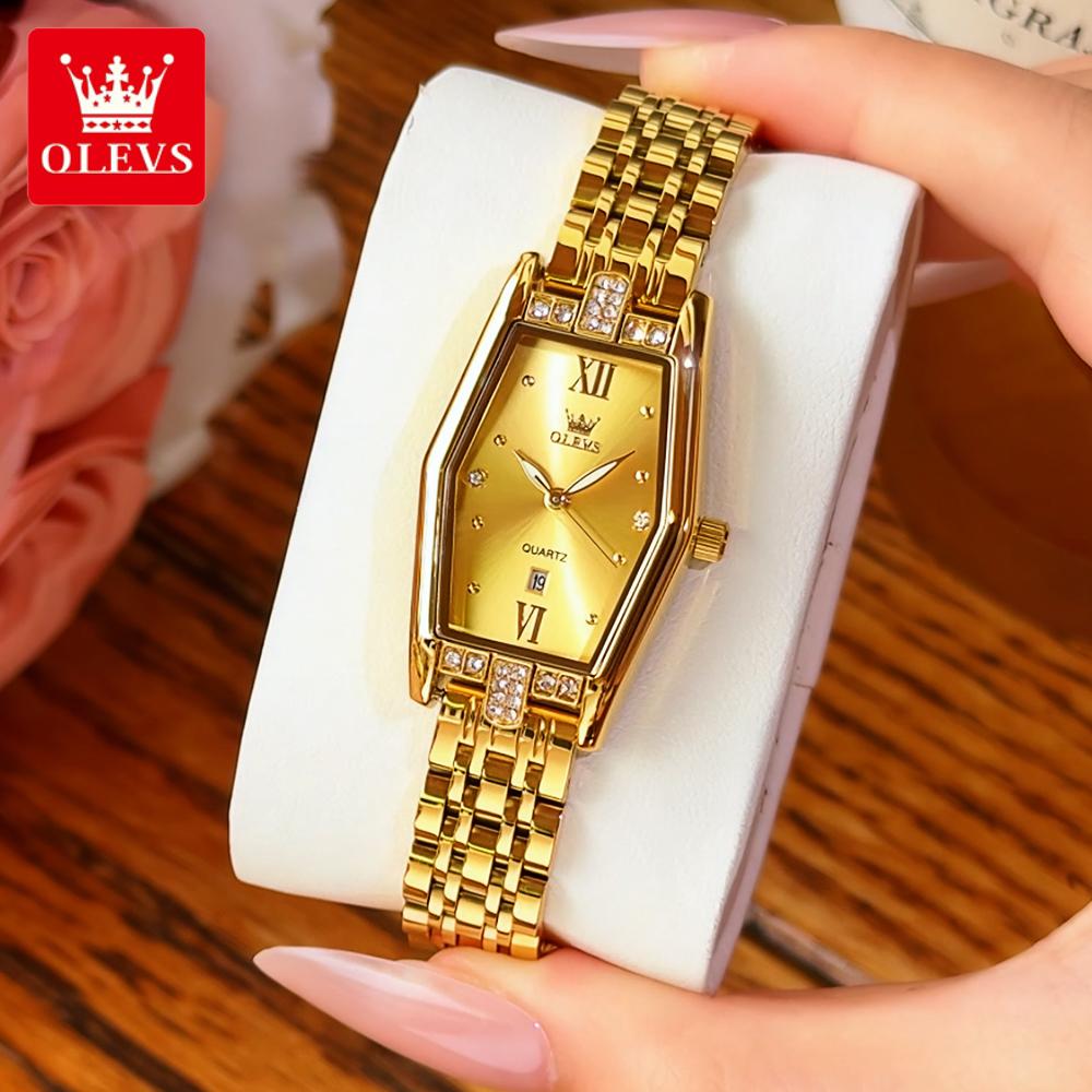 OLEVS Women's Watches Luxury Fashion Stainless Steel Original Brand Quartz Wristwatch for Lady Waterproof Luminous Date Trend