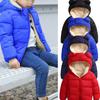 Kids Solid Color Coat Zipper Open Front Hooded Cotton-padded Jacket for Boys and Girls