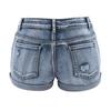 Рваные джинсовые шорты для женщин, средняя талия, подвернутые манжеты, эластичные джинсовые шорты, лето