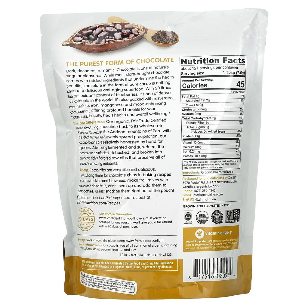 Zint, Raw Organic, Cacao Nibs, 32 oz (907 g)