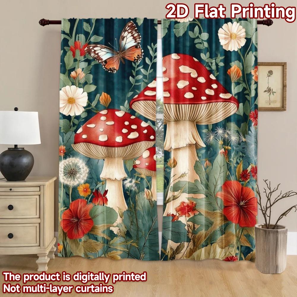 2D flat Photography Backdrop Background cloth Butterflies and Mushrooms 100% Polyester Festive Backdrops Use for Indoor