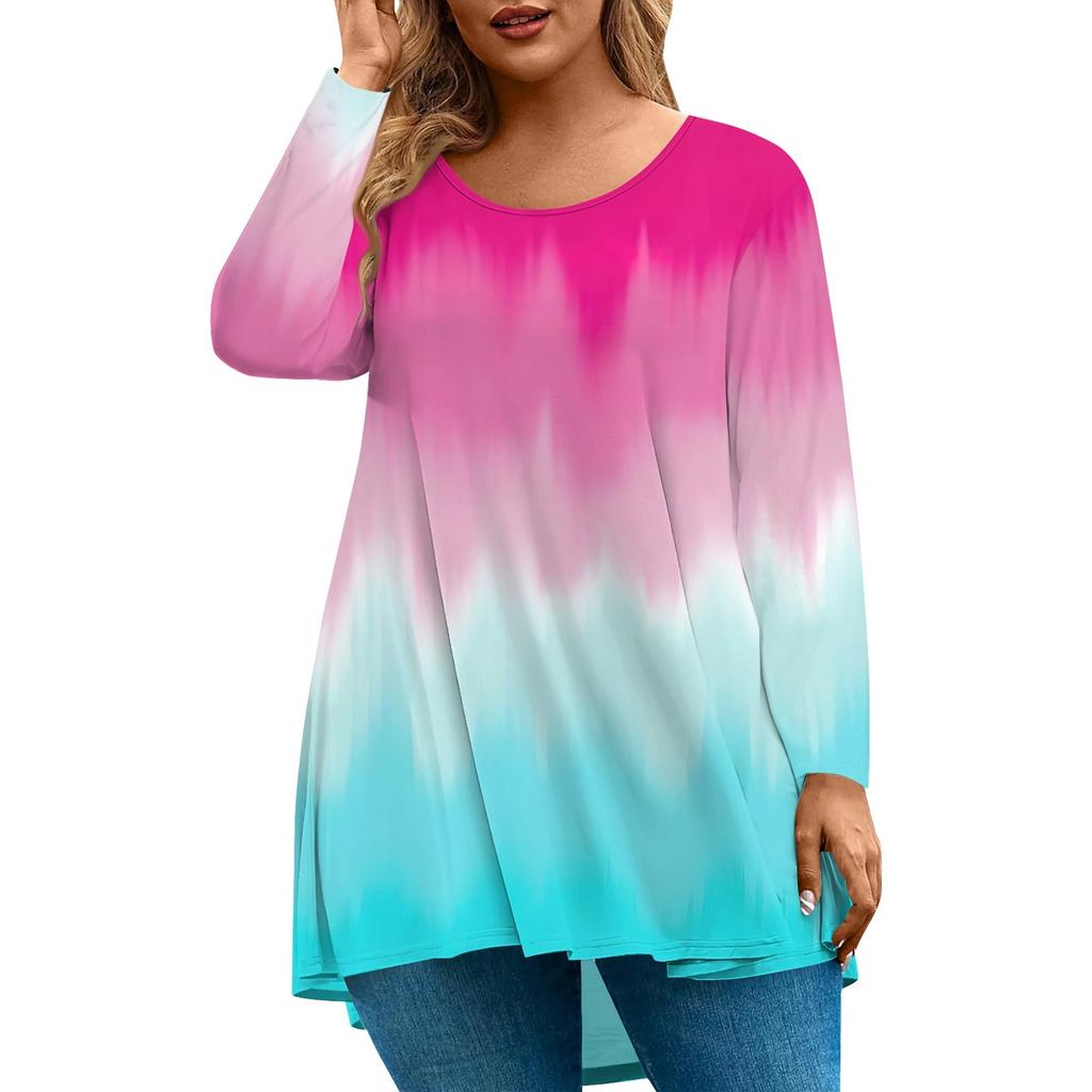 Women's Fashion Large Size Round Neck Long Sleeve Casual Print Loose Pullover Top