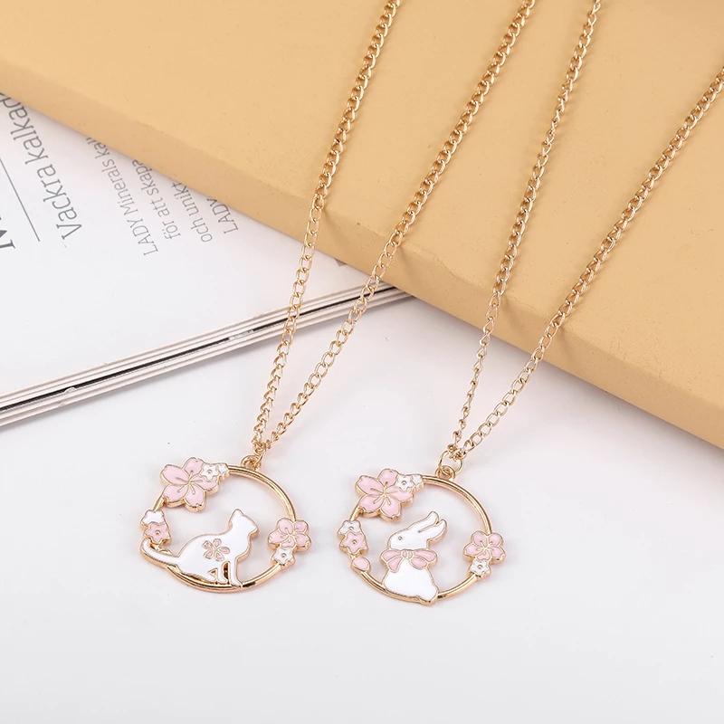 Romantic Lovely Rabbit Cat Cherry Blossom Necklace Necklaces Jewelry for Women 2026 Free Shipping the Neck Chain Chains Pendant