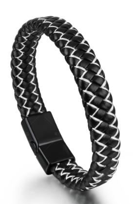 Braided leather bracelet with a gold cross, 21cm