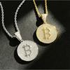 Кулон-монета Bitcoin с инкрустацией цирконами цвета меди, Хип-хоп тренд, Мужские персонализированные аксессуары для ожерелья