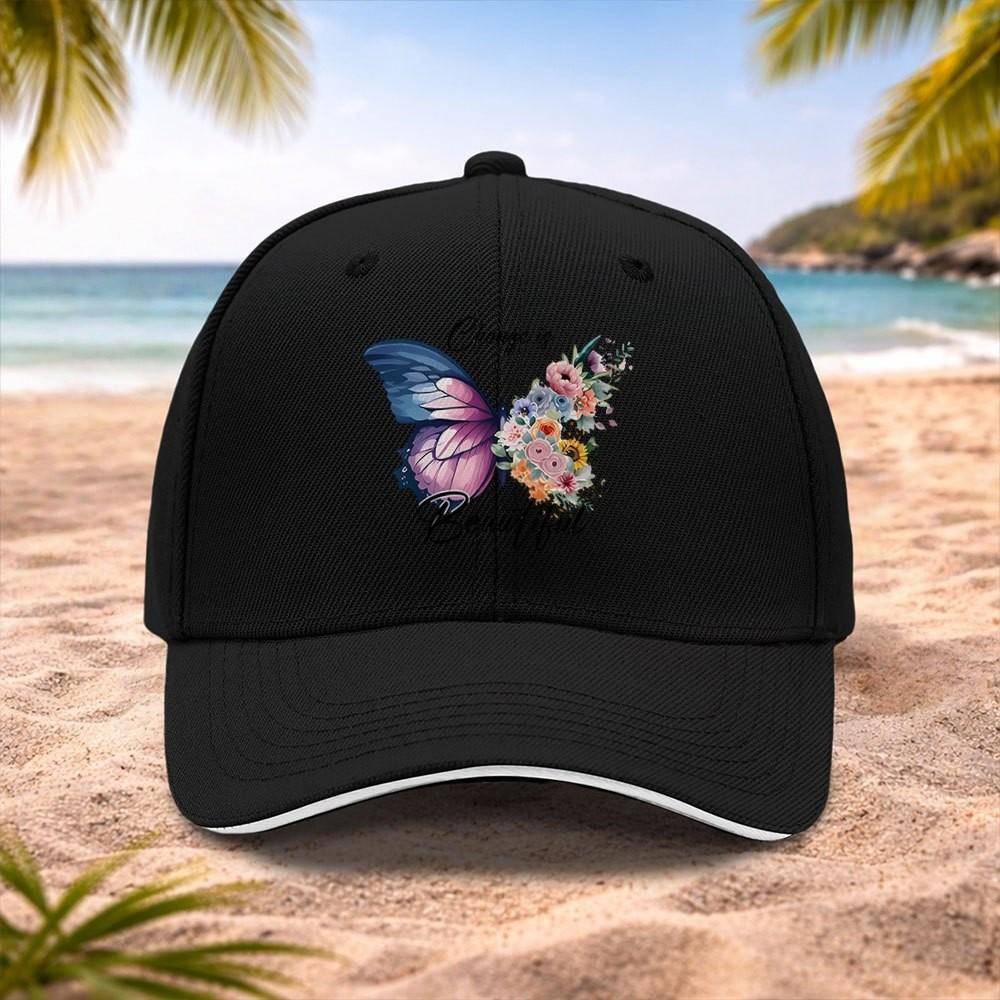 Floral Butterfly Baseball Cap Adjustable Sun Protection Outdoor Casual Curved Brim Hat