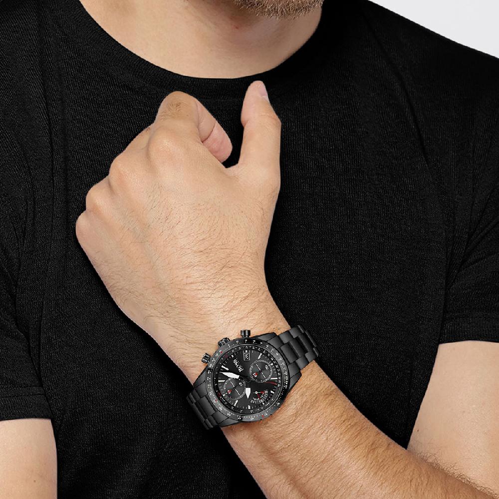 BOSS Мужские кварцевые часы Pilot Edition Chrono Черный металл 1513854
