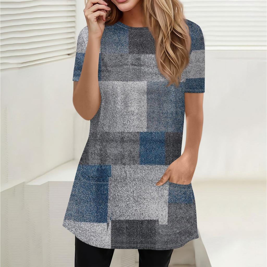 Women's T Shirt Tee Print Short Sleeve Daily Weekend Fashion Basic Round Neck Pockets Regular Top