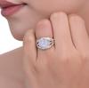 Sterling Silver Moonstone Ring - unique Band Statement Ring with Natural Rainbow Moonstone, Unique Ring for her, Natural Gemstone Ring, Gift for Her