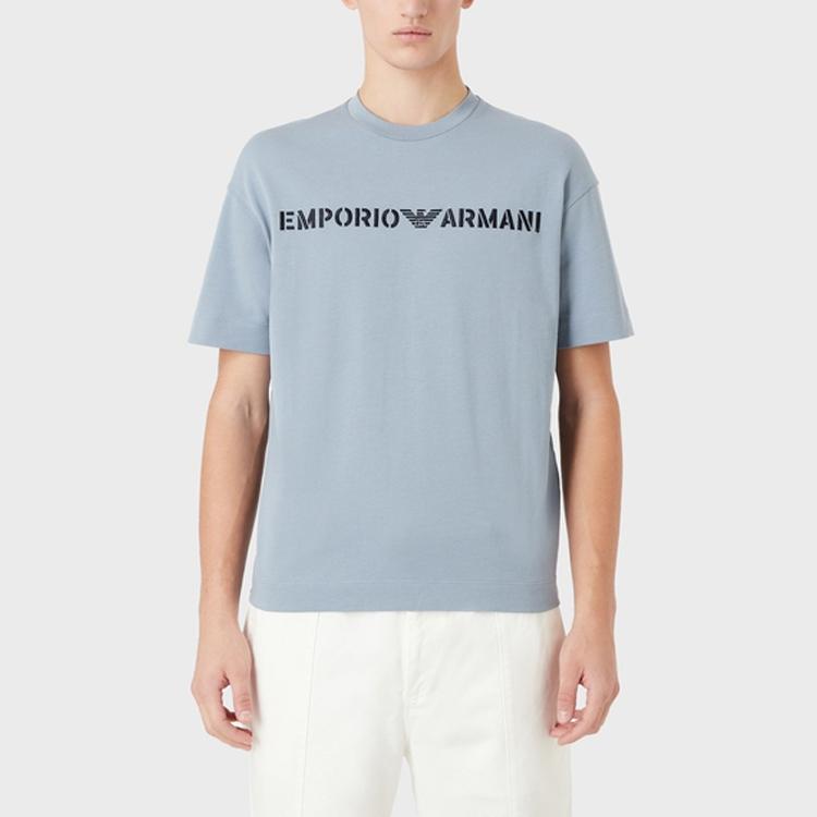 Emporio Armani Мужская футболка с коротким рукавом и принтом логотипа SS23, круглый вырез, светло-голубой 3R1TT2-1JWZZ-0738