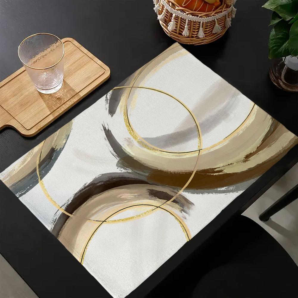 Contours of Tranquility pattern Print Linen Dining Table Mats Kitchen Placemat 30X45cm Coasters Pads Bowl Cup Mat