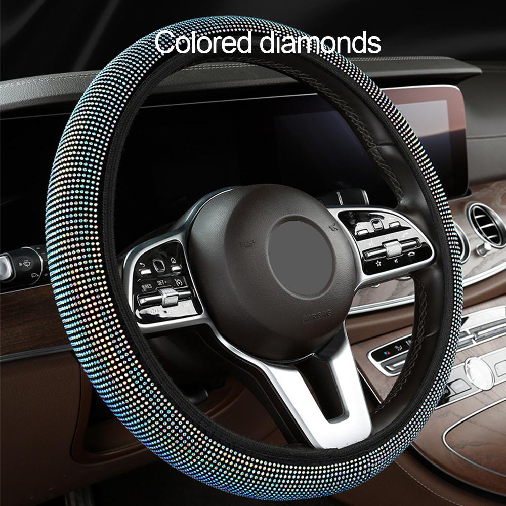 Универсальный блестящий чехол на руль со стразами диаметром 38 см для женщин, сверкающий автомобильный противоскользящий дышащий чехол на руль с кристаллами и бриллиантами