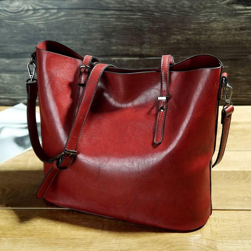 Retro Women Fashion Solid Colours Leather Tote Bag Large Capacity Waterproof