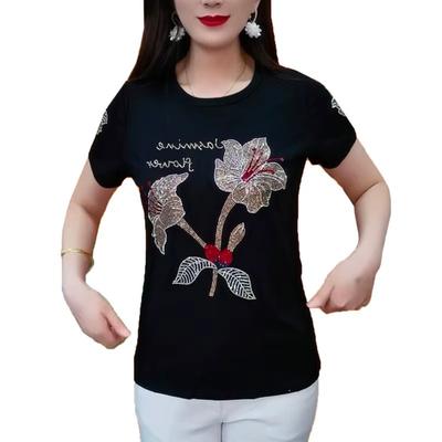 Летняя одежда футболка с коротким рукавом женская модная красивая рубашка в западном стиле Drilling Lily