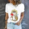 Cute Cat Print High Quality Short Sleeve Street Fashion Loose Round Neck T-shirt Summer New Casual Comfortable Women's T-shirt