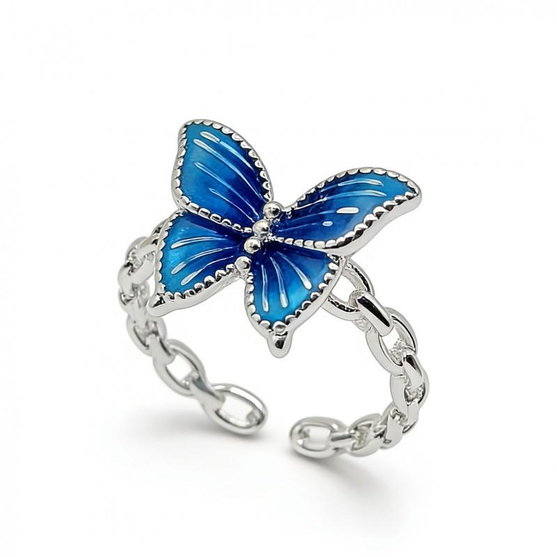 Adjustable Butterfly Ring Women Men Vintage Enamel Copper Jewelry Retro Open Band Statement Piece