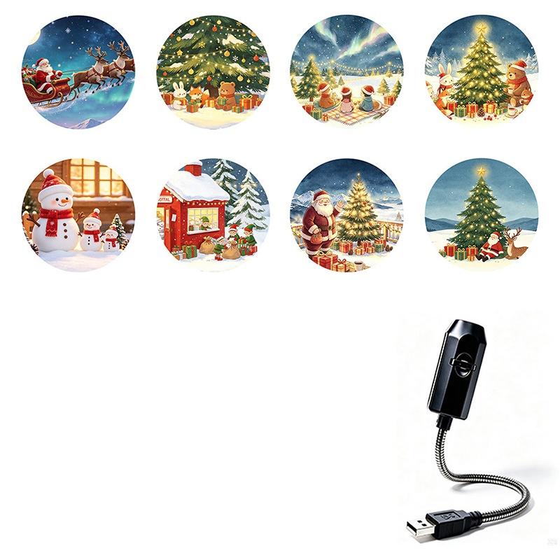 Светодиодный USB проектор с узорами- Регулируемая ночная лампа Санта-Клаус, Снеговик, Елка для Рождественских украшений