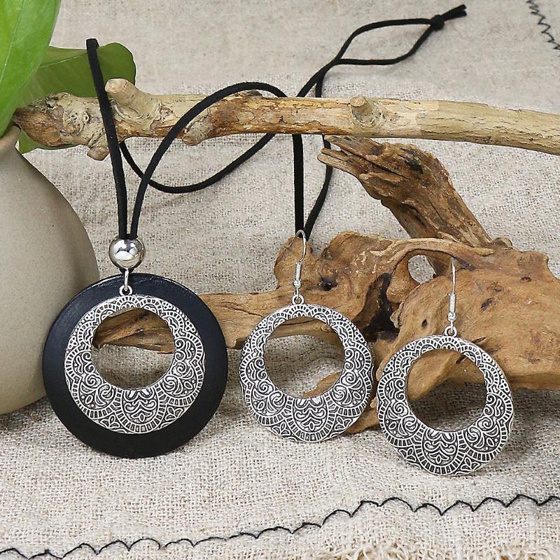 Этнический набор серег/ожерелья Индийский циркон Богемный Винтажный Геометрия Сплав цинка Цветной сплав Ожерелье Наборы украшений для женщин