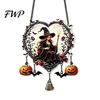 Halloween Wall Hangings Acrylic Love Heart Wreath Ornament, Cartoon Owl Ghost Witch Festive Hanging Decoration Skeleton Decor, Party Pendant with Bell