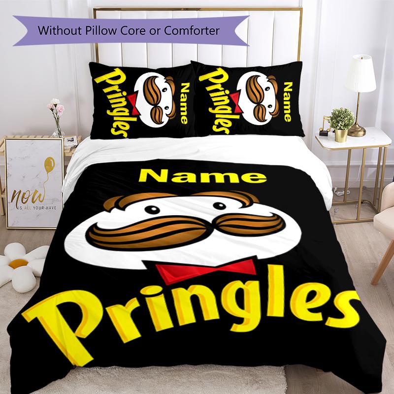 3pcs Custom Name Pringles Bedding Set Duvet Cover Closure Includes 1 Duvet Cover & 2 Pillowcases for All Seasons Bedroom Decor