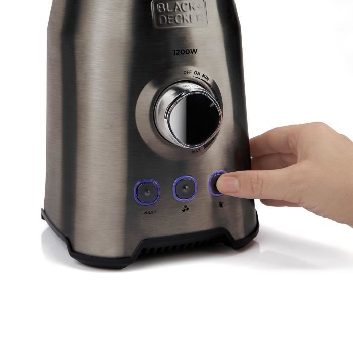 Блендер BLACK+DECKER BXJB1200E мощностью 1200 Вт, 3 программы + регулируемые скорости, чаша 1,5 л, 6 лезвий из нержавеющей стали, нескользящая основа