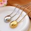 Stainless Steel Egg Shape Pendent Neckalce for Women Men Metal Large Oval Water Drop Sweater Chain Long Necklace Elegent Jewelry