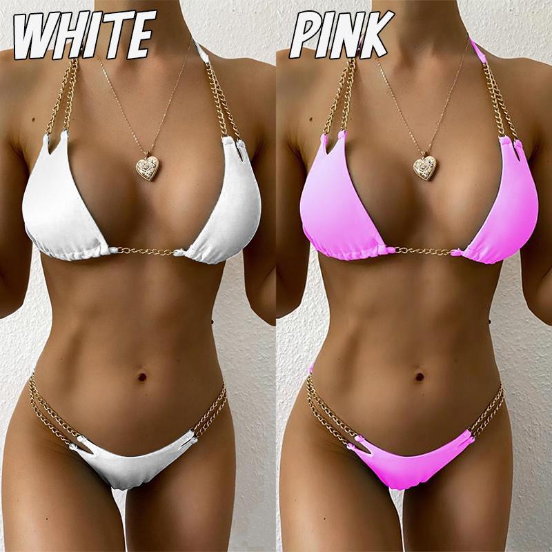 Two-Piece Gold Chain Triangle Half Cup Sexy Bikini Women Swimwear Women Swimsuit Padded Bathing Suit