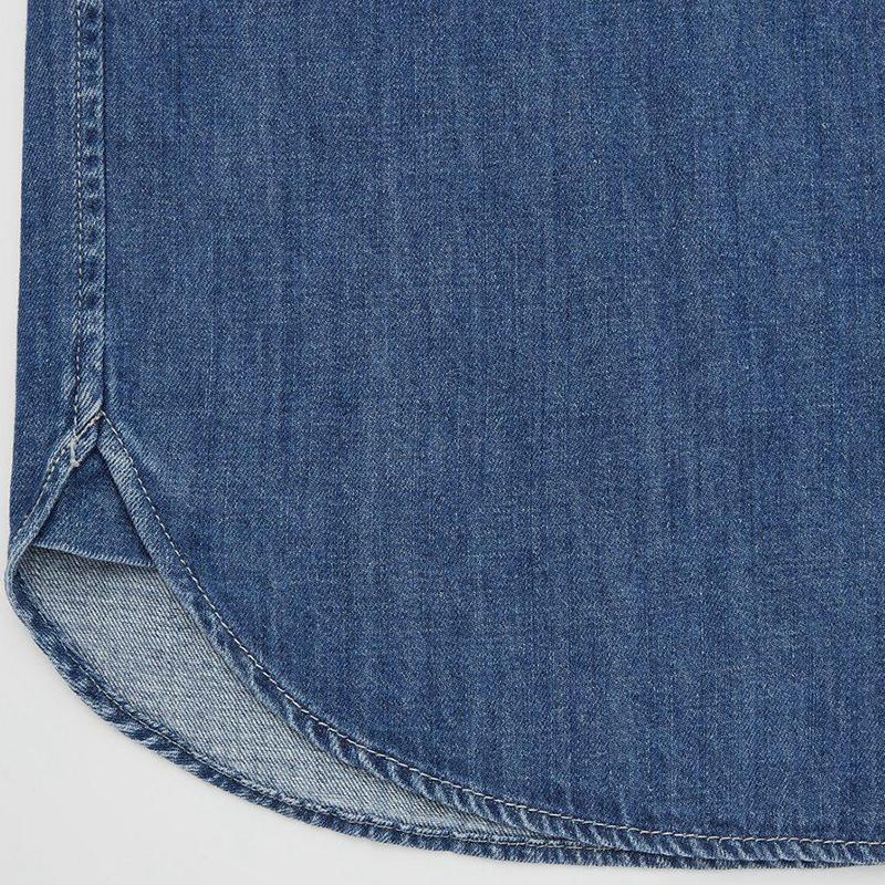 Uniqlo SS22 Свободная джинсовая рубашка с длинным рукавом Унисекс рубашки Светло-голубой 444639-64