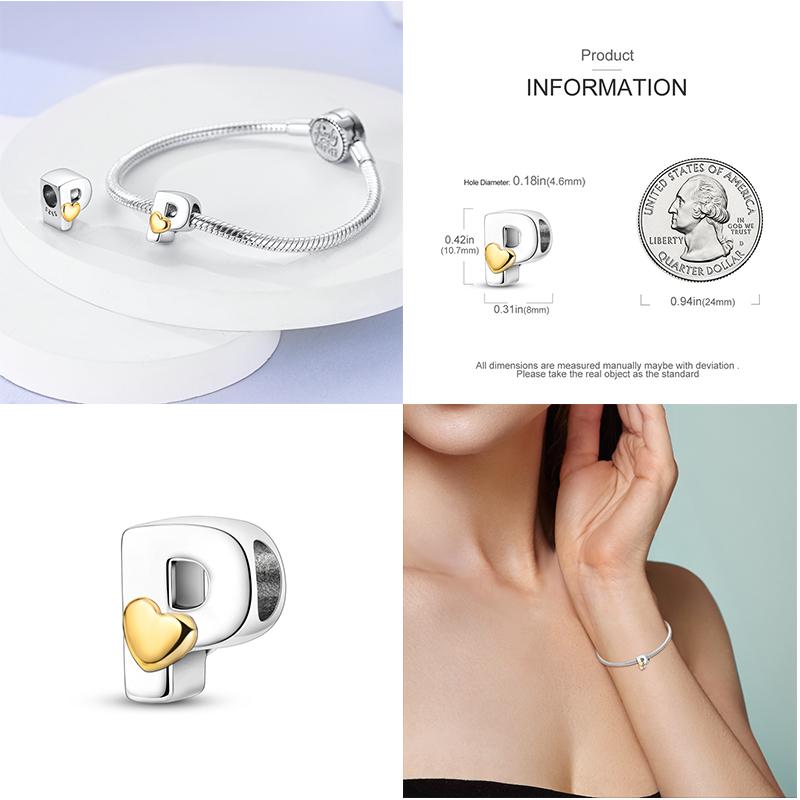 Новый 26 AZ Алфавит Бусина S925 Стерлингового Серебра Сердце ЛЮБОВЬ Письмо Шарм Подходит Оригинальный Браслет CZ Циркон Бисер Ювелирные Изделия