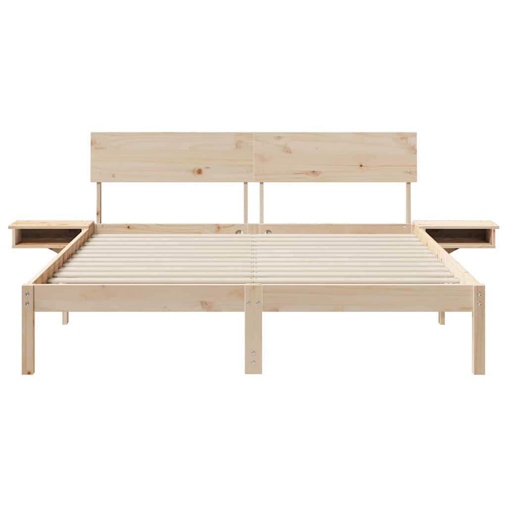 Brown Bed Frame with Headboard 160 x 200 cm Solid Pine Wood