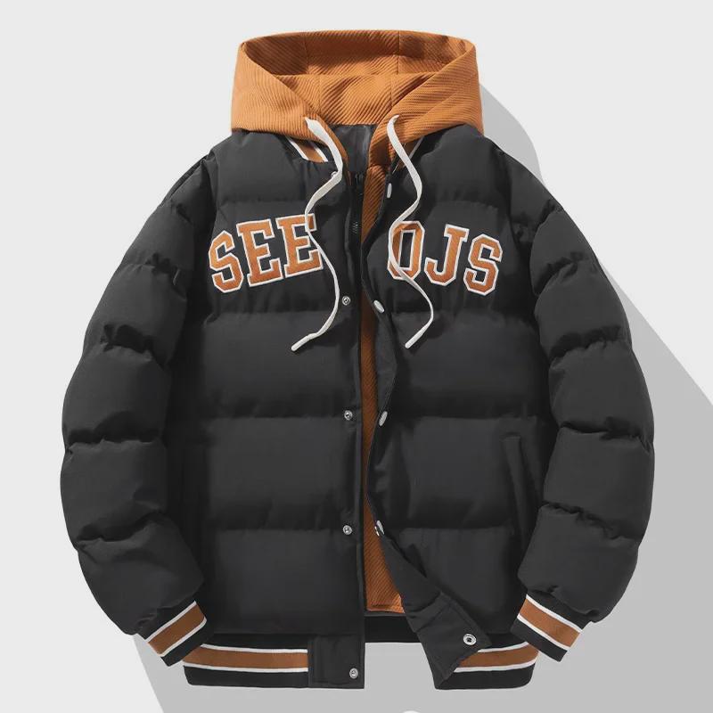 Мужская модная зимняя куртка с капюшоном из хлопковой смеси — повседневный дизайн из двух частей