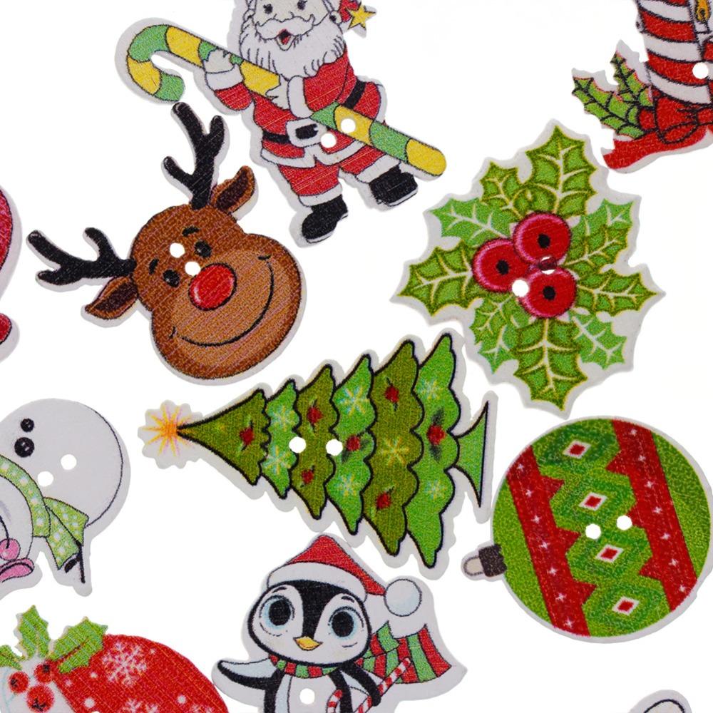 50Pcs Scrapbooking Sewing Wooden Santa Claus Deer Christmas Buttons 2 Holes