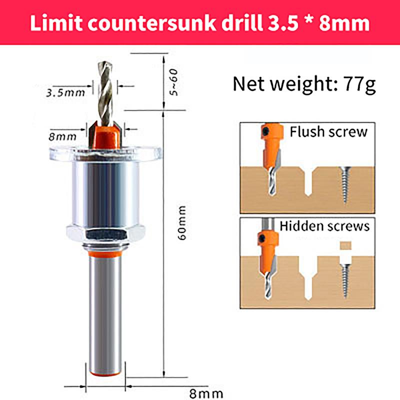 Регулируемая зенковка для деревообрабатывающего фрезера Ограничитель сердечника Сверла из сплава Сверление по дереву Фреза Винт