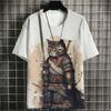 Cat Samurai Pattern T Shirt For Men Trendy Animal 3D Printed Tees Casual Short Sleeve Oversized Street T-Shirts Round Neck Tops