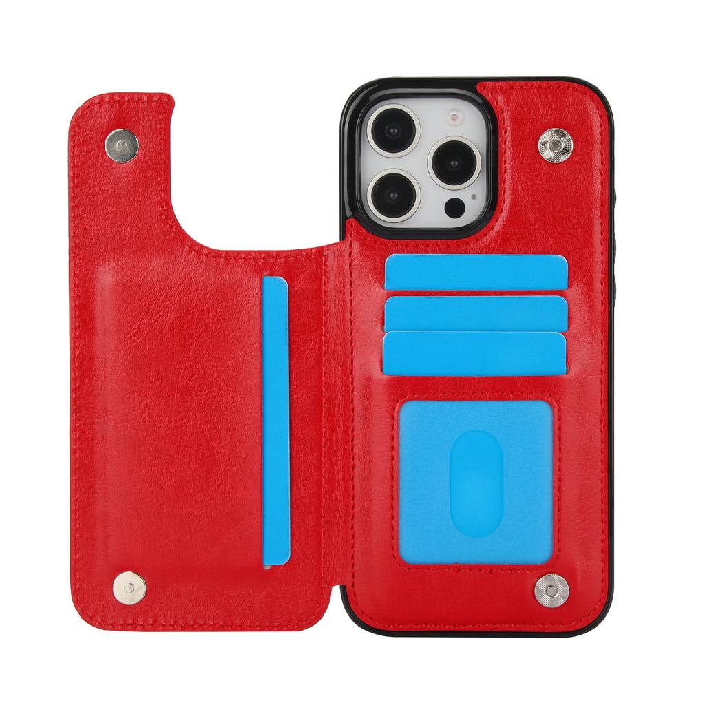 For iPhone 16 15 14 13 12 11 Pro Max PU Leather Case Kickstand Card Holder, Double Magnetic Clasp and Durable Shockproof Cover