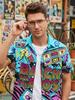 BACK TO THE 80'S Retro Element Pattern 3D Print Men'S Shirt Fashion Casual Individual Hip-Hop Rock Street Men'S Summer Clothing Hawaiian Shirt