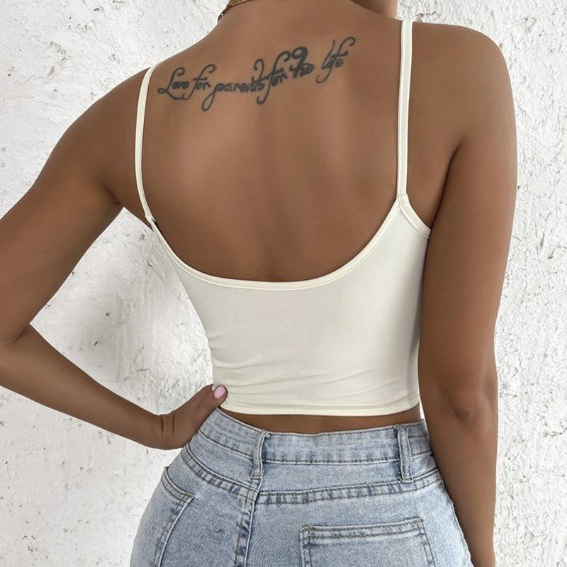 Fish Bone Diamond Tank Top U Neck Breast Crop Tops Women Summer Camis Solid Color Camisole Fashion Tube Female Sleeveless Cropped Vest Y2K Clothes